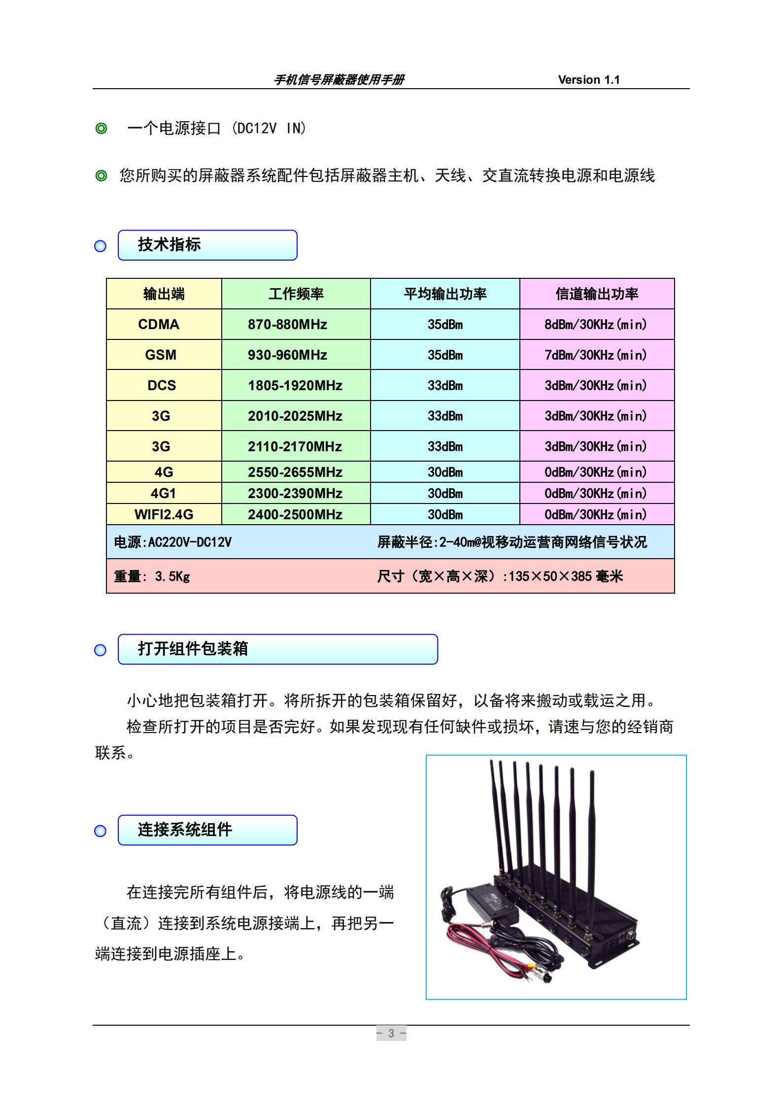 技術(shù)指標和部件說(shuō)明